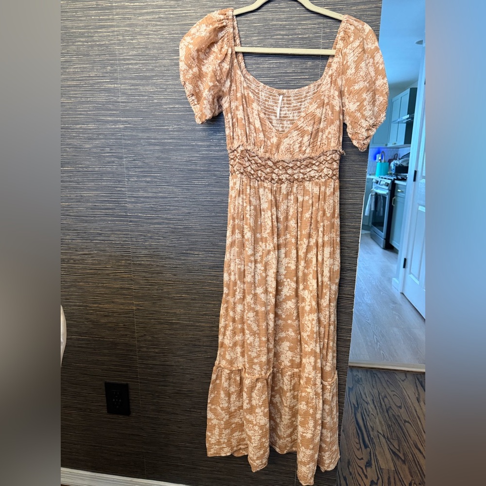 Free People Tan Floral Maxi Dress